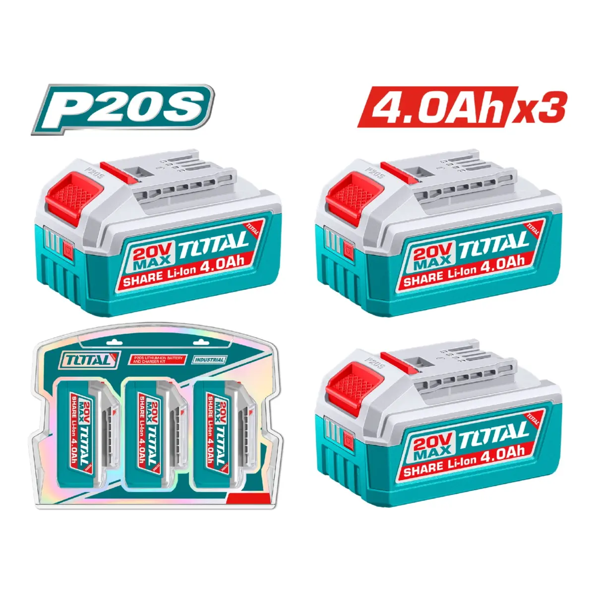 Batería Inalámbrica 20V 4.0Ah  Para Herramientas P20s Alta Potencia Y Larga Duración. Set De 3 Baterías. 1