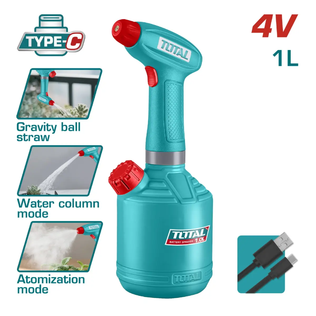 Rociador Pulverizador 4V 1.0L Bar 1.4 Con 90Min De Autonomía Atomización Ajustable Inlámbrico Usb-C 1