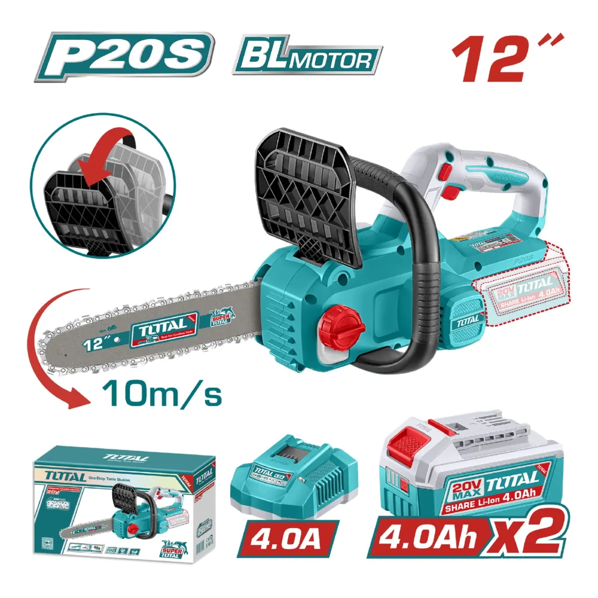 Motosierra 12" 20V Motor Sin Escobillas Veloc Cadena 10/Ms Auto-Lubricación. Incluye Batería Y Cargador. 1