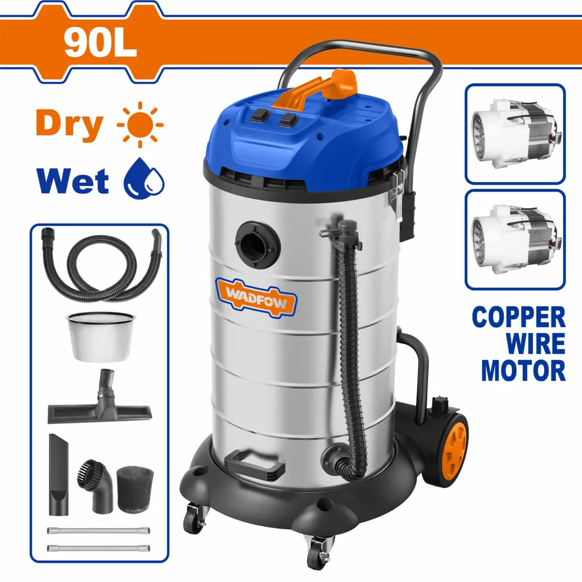 Aspiradora De Limpieza 2 En 1 90L 2X1200w Limpieza Húmeda Y Seca 110V-120V~60Hz. Función De Manguera De Desagüe. Incluye Accesorios. Aspirador 1