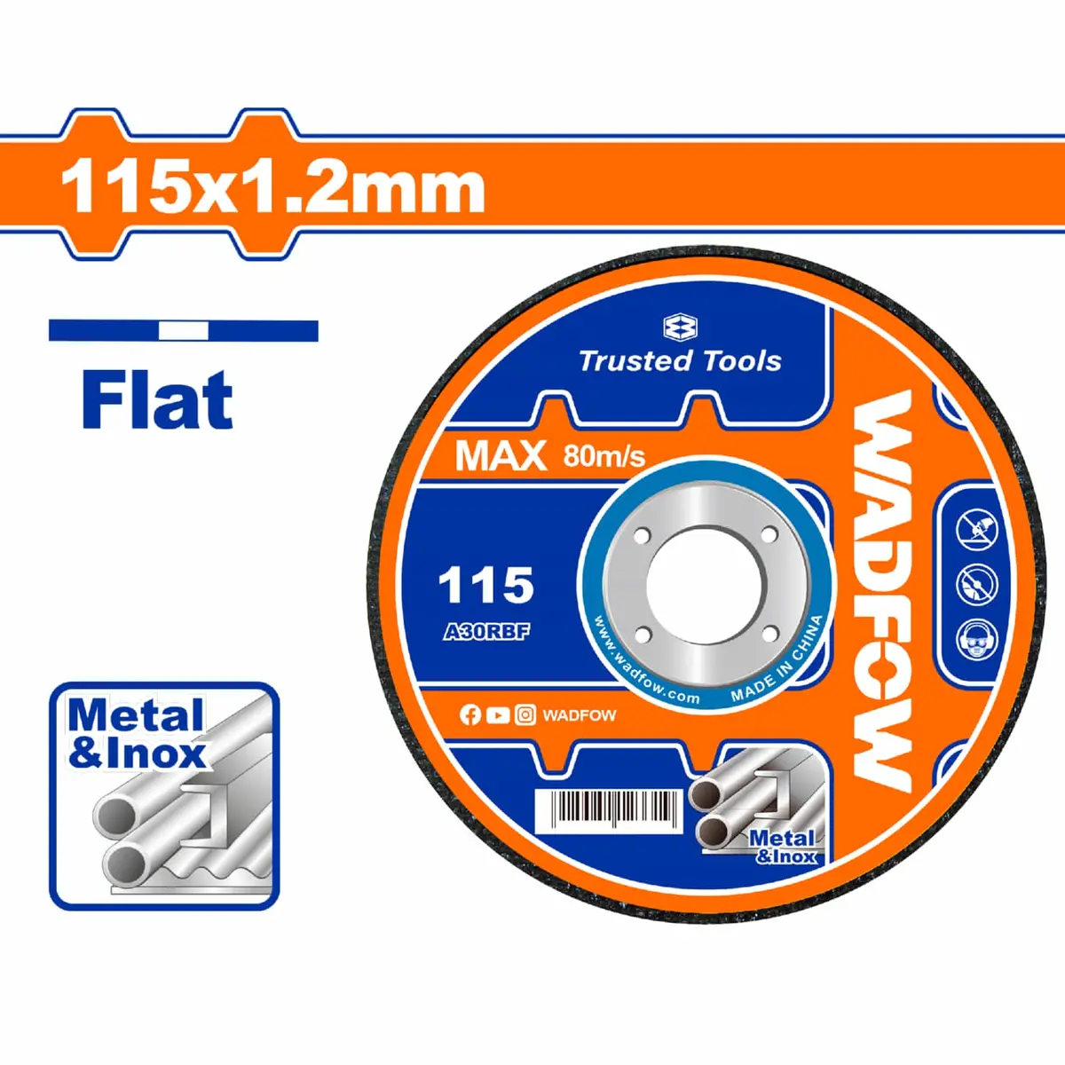 Disco Corte De Metal Y Acero Inoxidable 115 Mm (4-1/2") X 1,2 Mm (3/64") X 22,2 Mm (7/8") Centro Plano. Rpm 13300 R/Min 1