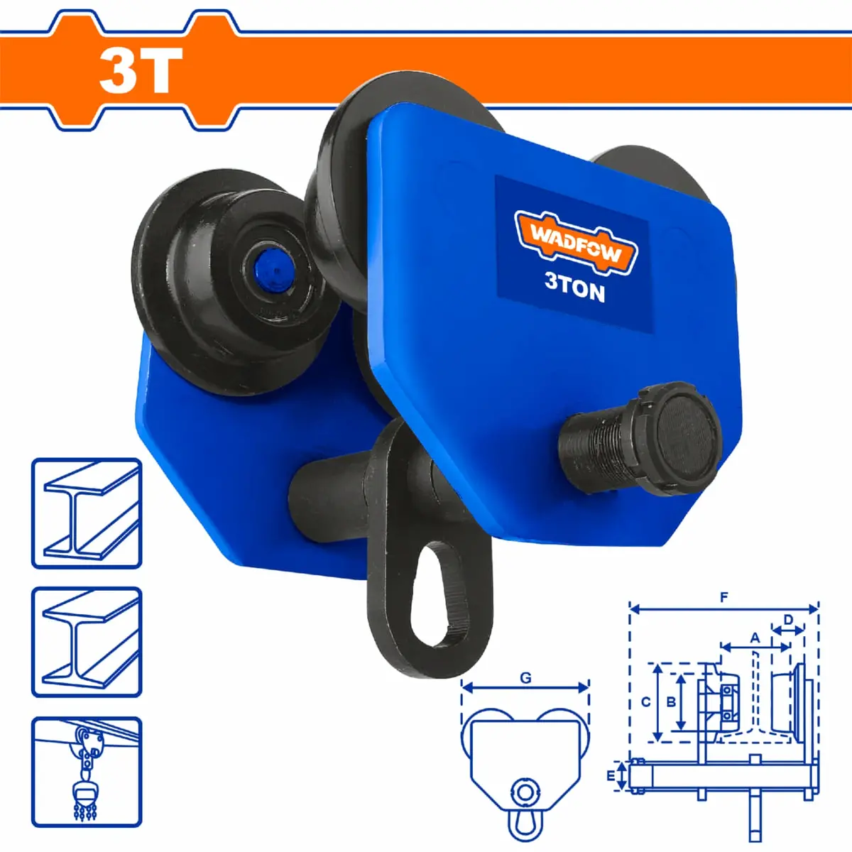 Carrito Para Tecles 3 Ton,Vigas 116-140 Mm (4.57" X 5.51" ) Trolley Para Vigas 1