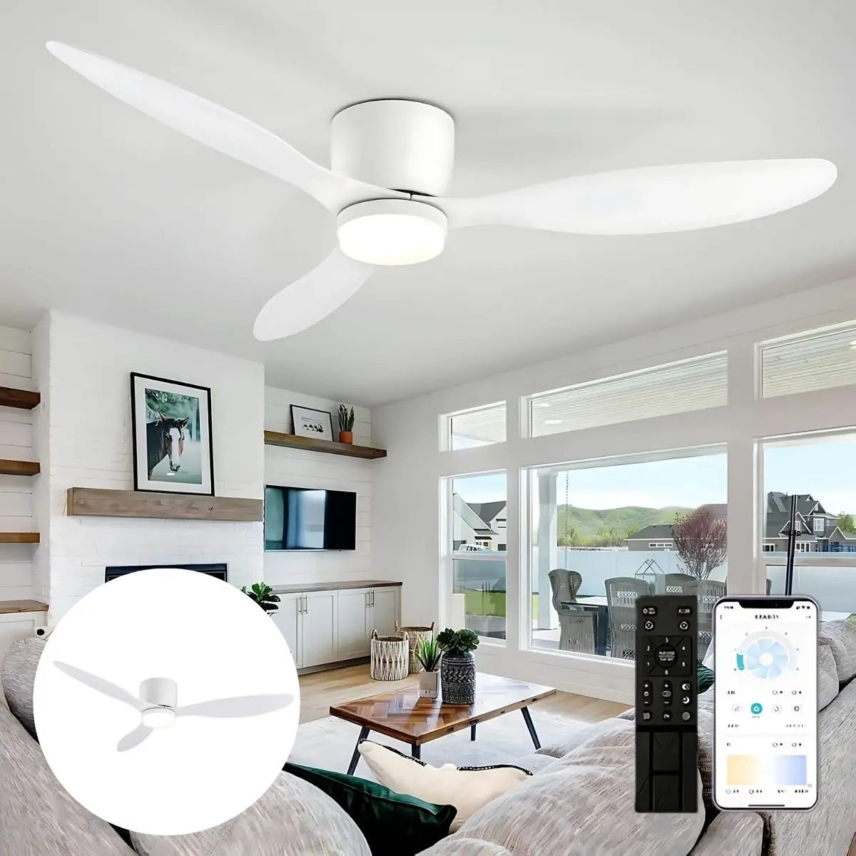 Abanico De Techo Con Lámpara. 3 Tonos De Luz. 52" Ventilador Con Control Remoto. Fan 110V Color Blanco 1