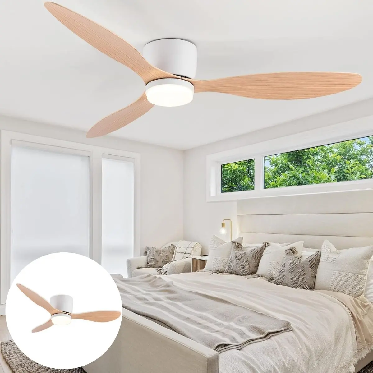 Abanico De Techo Con Lámpara. 3 Tonos De Luz. 52" Ventilador Con Control Remoto. Fan 110V Color Madera 1