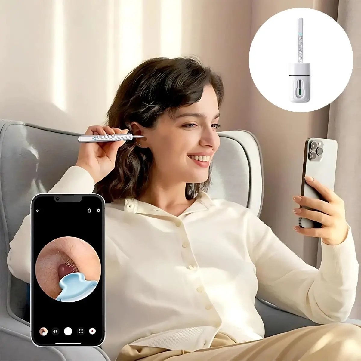 Limpiador De Oídos Con Video Camara Visualización En Celular. Incluye 8 Accesorios Y Soporte Base. Dispositivo Para Limpieza De Oídos Con Cámara Visual. 1
