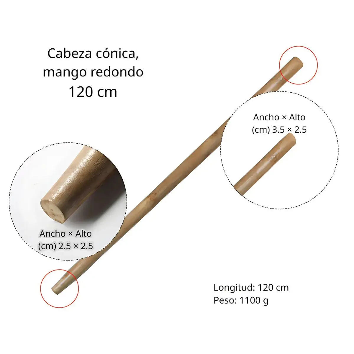Mango Palo De Madera Redondo 120 Cm Para Herramientas De Jardín Y Limpieza, Diámetro 2 Cm Para Escobas, Palas O Rastrillos 1