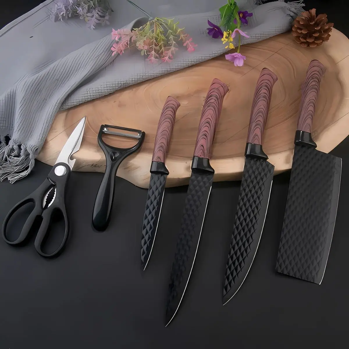 Cuchillos De Cocina Profesionales. Set De 6 Piezas. Juego De Cuchillos Con Tijera Y Pelador. 1