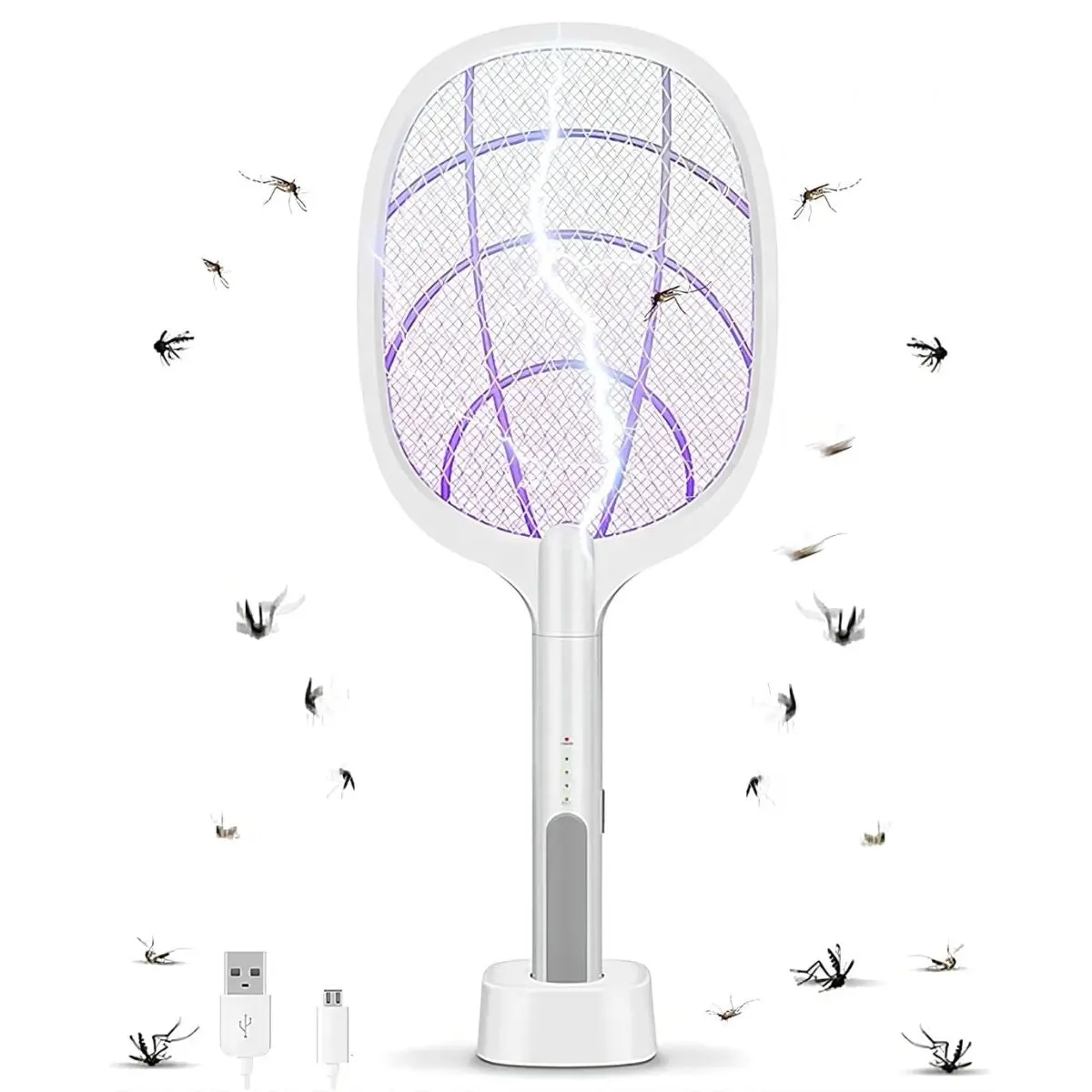 Raqueta Mata Moscas E Insectos. Trampa Para Mosquitos Eléctrica Portátil En Forma De Raqueta. Luz Uv Inalámbrica. 1