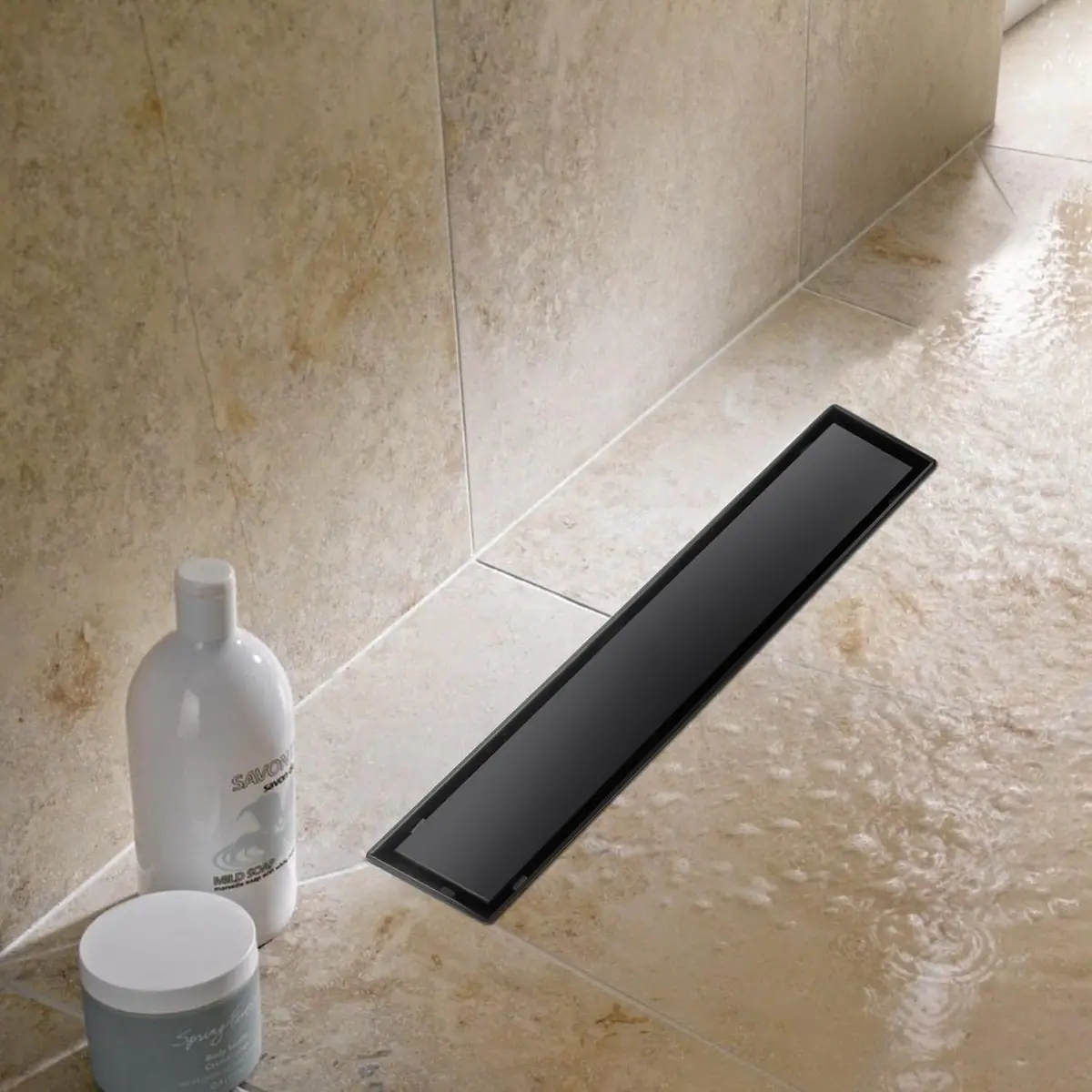 Drenaje Lineal Oculto De Acero Inoxidable. Negro 80Mm X 300Mm Rejilla Rectangular Para Suelo De Ducha. Desagüe Para Baño. 1