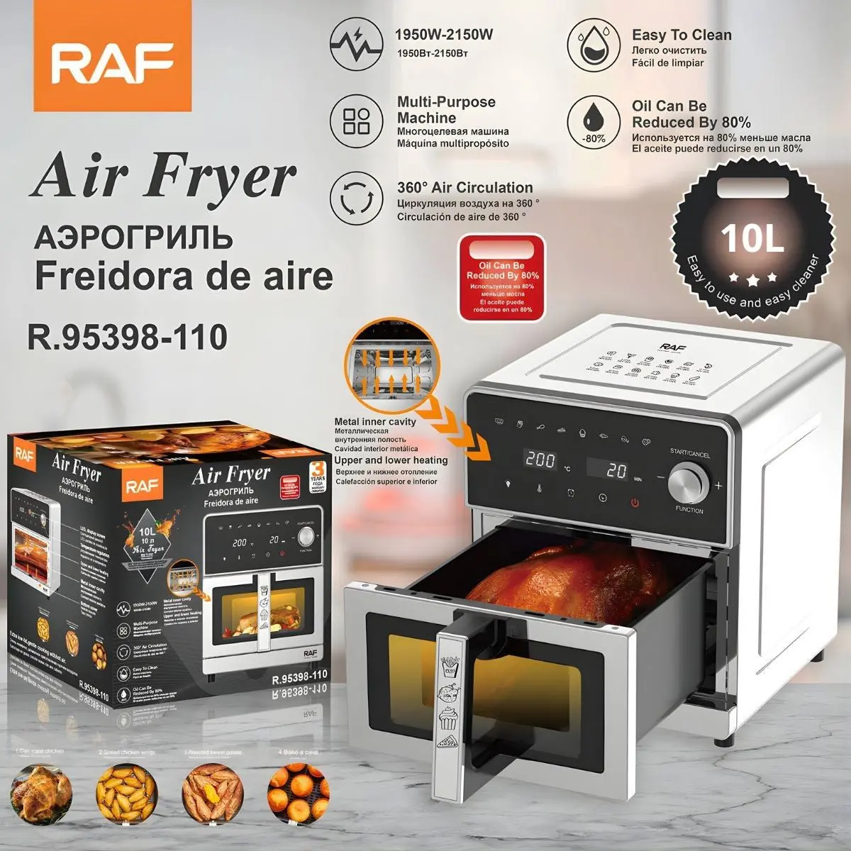 Freidora De Aire 10L. Air Fryer Digital Multifuncional 110V 2000W. Calentamiento Superior E Inferior. 1