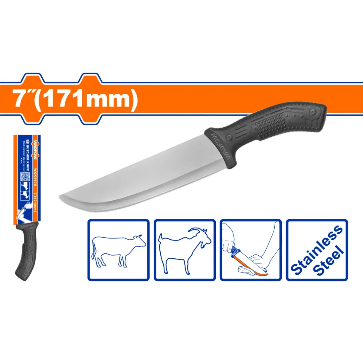 Cuchillo De Carnicero 7" Cortar Carnes Acero Inoxidable 3Cr14  Mango Polipropileno 1