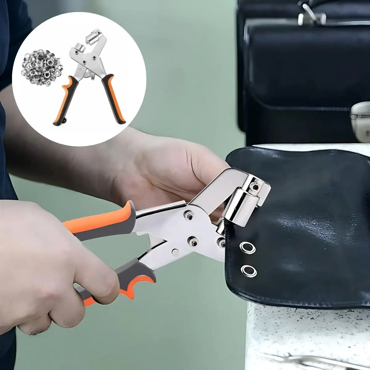 Pinza Ponchadora Para Colocación De Ojales Metálicos. Kit Set Para Colocar Orificios Aros Con Pinza Manual Y 300 Piezas De 10 Mm Para Tela, Lonas Y Cuero. 1