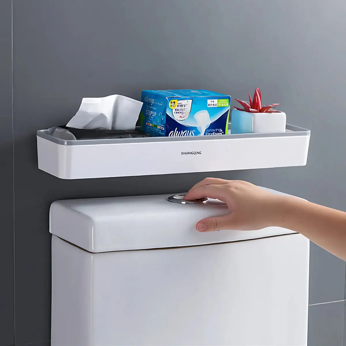 Repisa Pared Plástica Autoadhesiva. Estante Organizador De Pared Para Inodoro Baño O Cocina. Tablilla Multifuncional (Unidad). 1