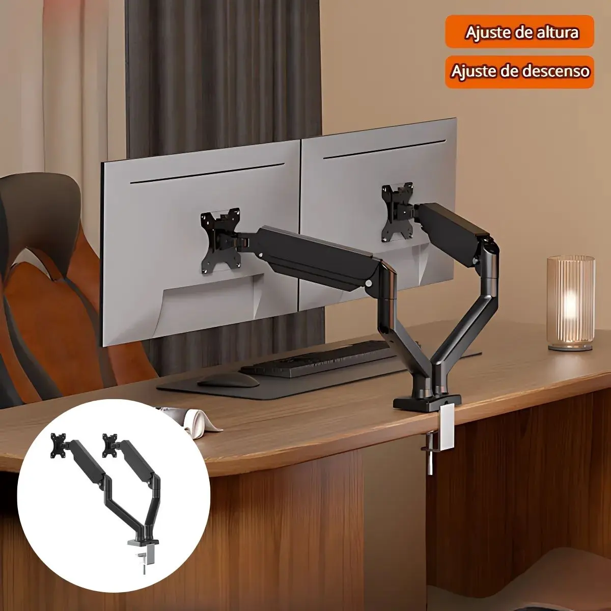 Soporte De Monitor Computadora Doble Con Rotación 360°. Brazo Ergonómico Para Pantallas De Hasta 32” Con Montaje De Escritorio. Ideal Para Oficina Y Gaming. 1