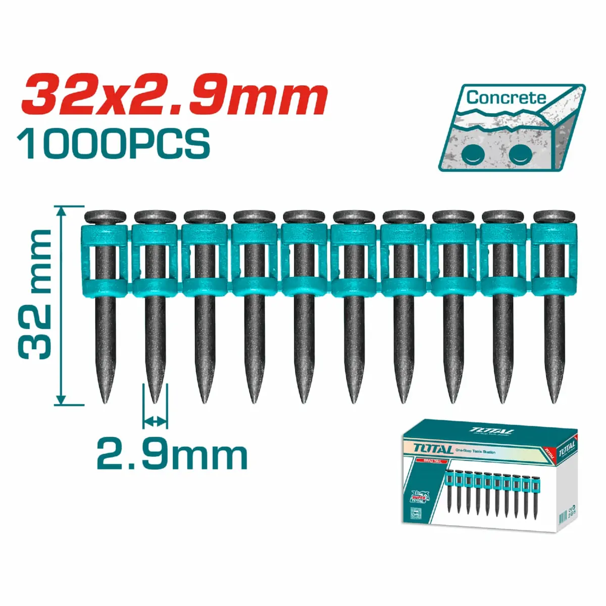 Clavos Para Clavadora De Concreto 2.9 X 32 Mm. Caja Con 1000 Unidades. Acero 60#. 1