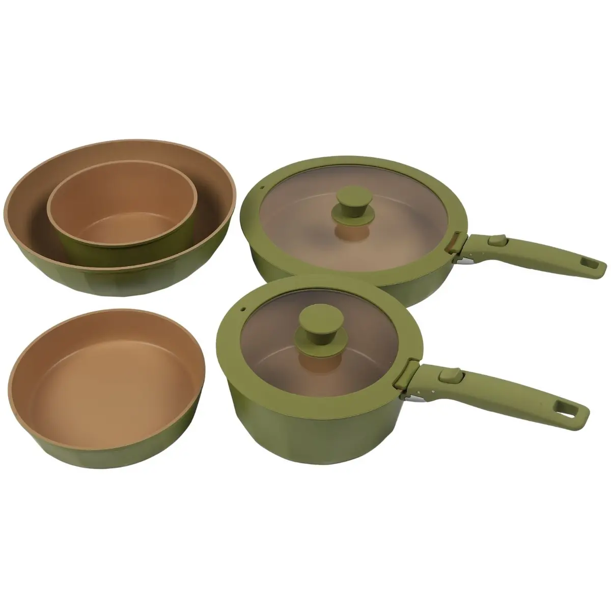 Ollas Y Sartenes De Cocina Antiadherente Con Mango Desmontable  9 Piezas De Aluminio. Sartenes, Wok Y Cacerolas Con Tapas. Set De Cocina 1
