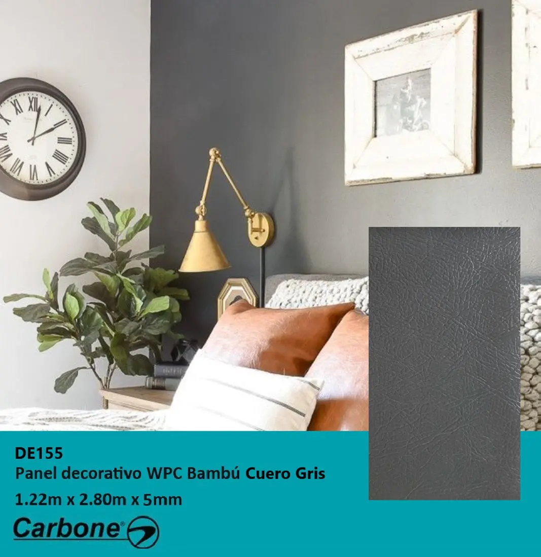 Panel Decorativo Wpc Bambú 1.22 M X 2.80 M X 5 Mm Cuero Gris 1