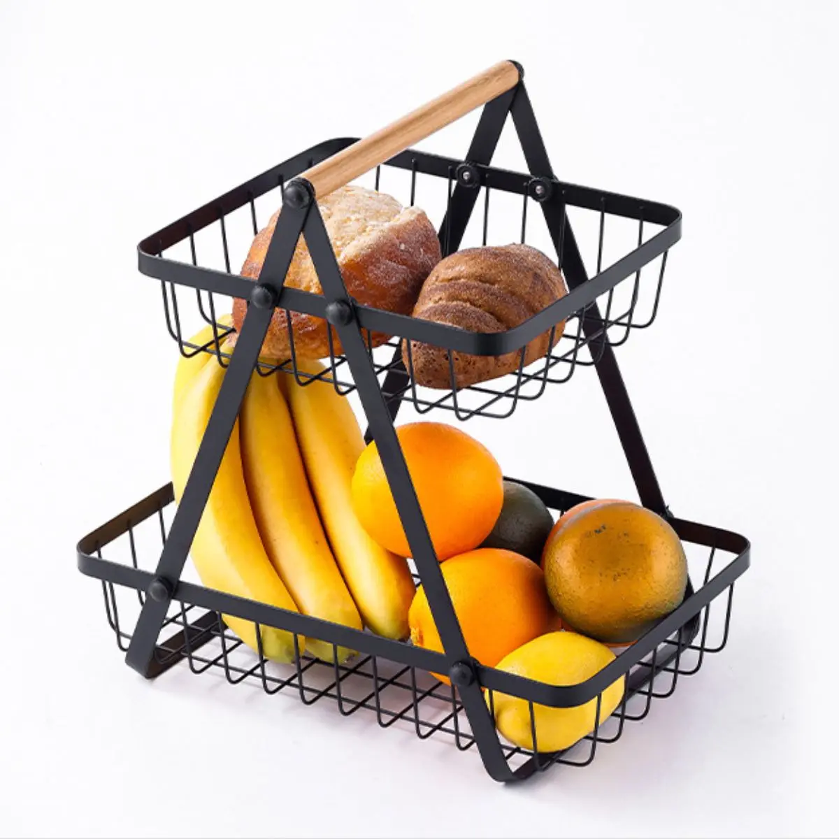Cesta Organizadora De 2 Niveles. Canasta De Almacenamiento. Color Negro. Frutero. 1