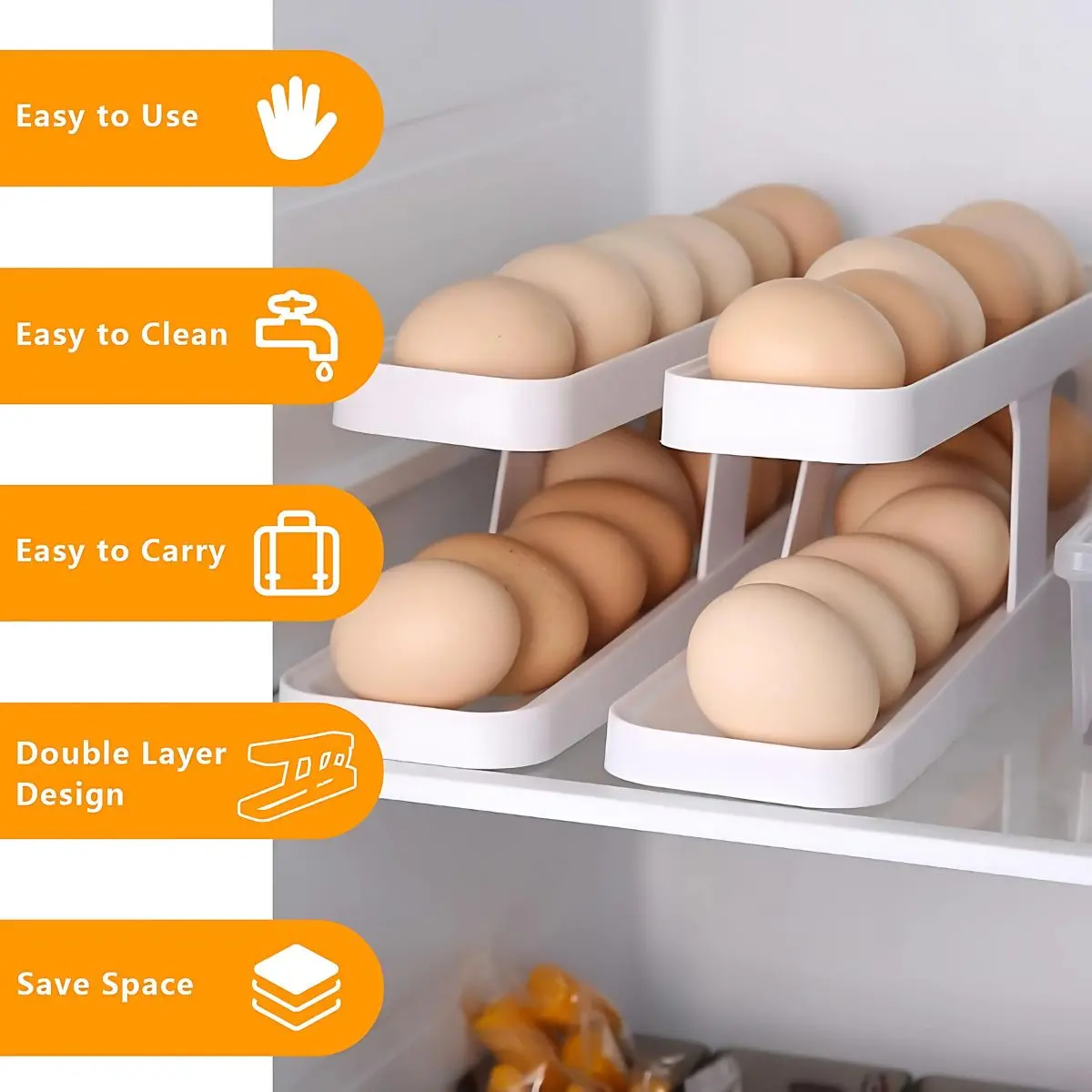 Organizador De Huevos Para Nevera. Color Blanco. Dispensador De Huevos Para Refrigerador. 2