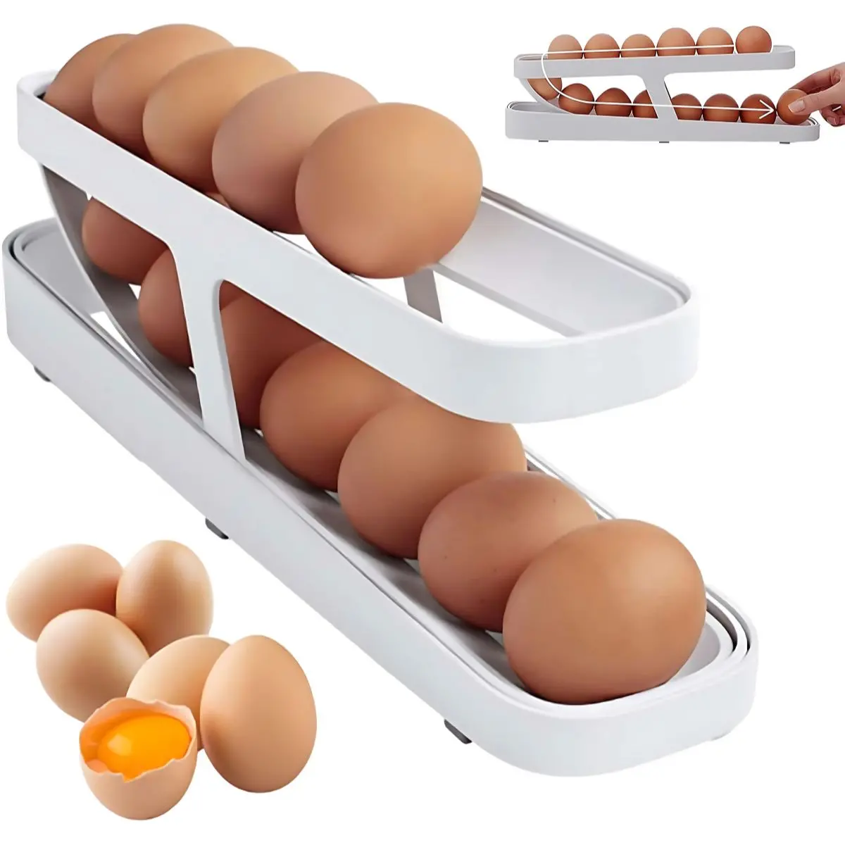 Organizador De Huevos Para Nevera. Color Blanco. Dispensador De Huevos Para Refrigerador. 1