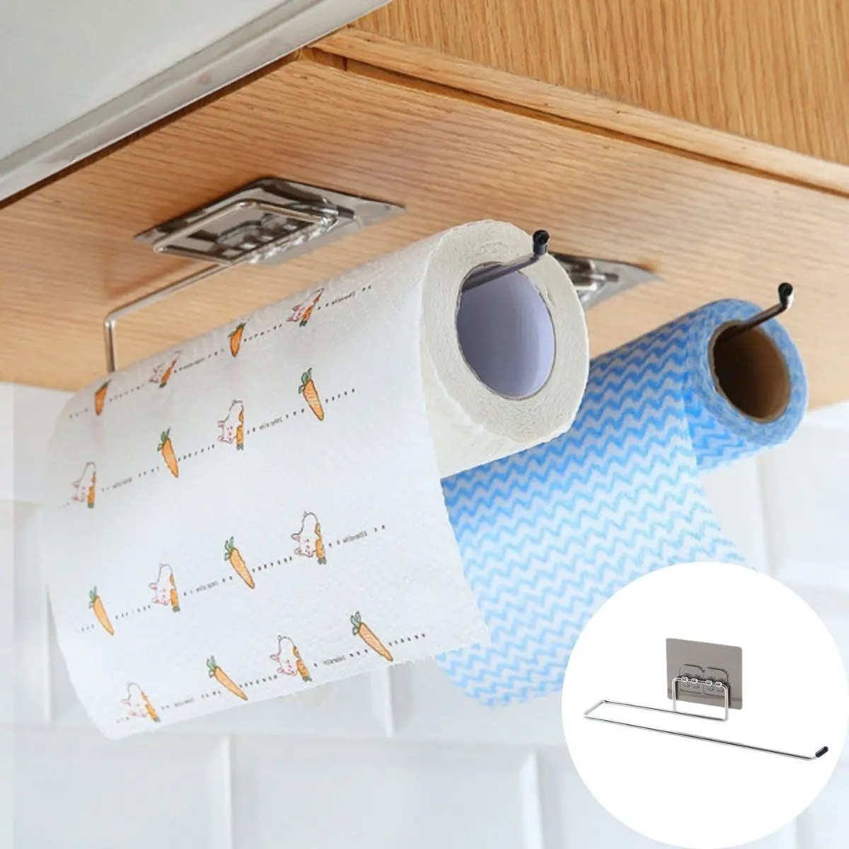 Soporte Para Paños Y Rollos De Papel Toalla De Acero Inoxidable. Gancho Adhesivo Para Cocina O Baño. 1