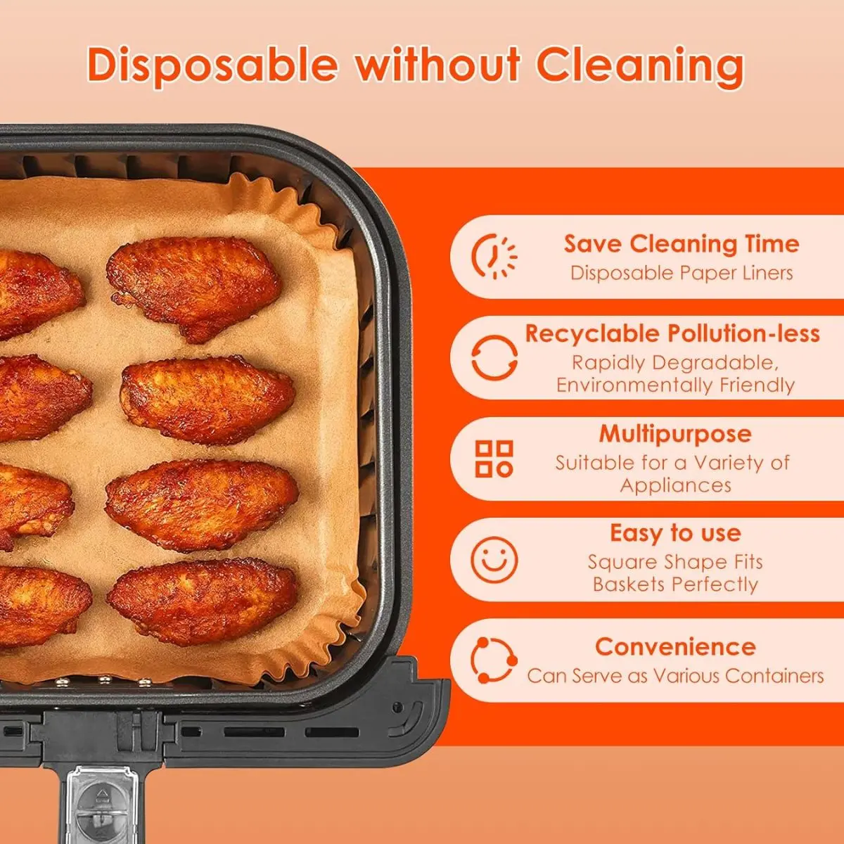 Papel Bandeja Antiadherente Para Freidora De Aire. (50 Piezas). Papel Protector Desechable Para Air Fryer. 20Cm De Diámetro. Cuadrado. 2