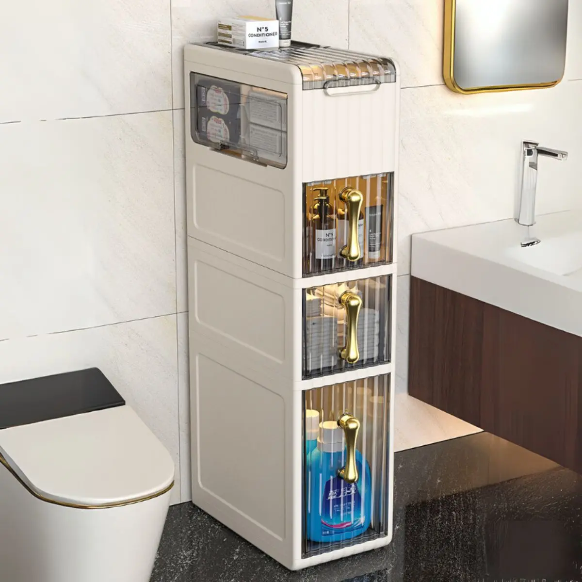 Organizador Vertical Estrecho De 4 Niveles. Mueble Con Cajones Para Almacenamiento. Ideal Para Baños, Lavanderia Y Pasillos Estrechos. Estante Gabinete Anaquel 1