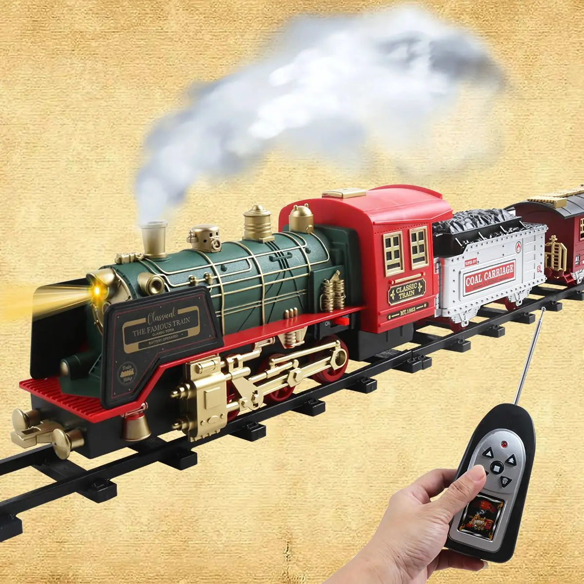 Juguete Eléctrico De Tren Con Pista A Control Remoto. Locomotora Con Luces Y Humo. 1