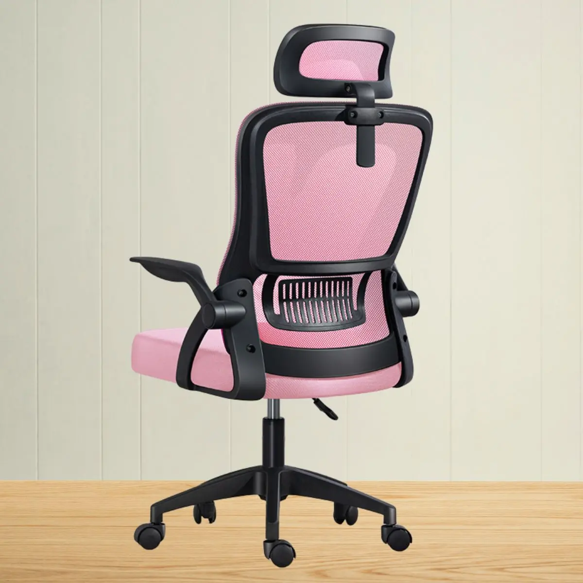 Silla De Oficina Ergonómica. Respaldar Reclinable 125°. Silla Ejecutiva De Escritorio Con Soporte Lumbar Ajustable. Color Rosado Y Negro. 1