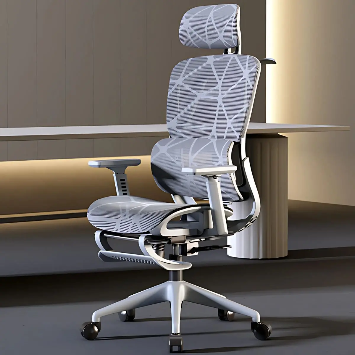 Silla De Oficina Ergonómica Y Gaming Con Soporte 3D Y Reclinación. Cómoda Silla De Computadora, Color Gris Para Escritorio. 1