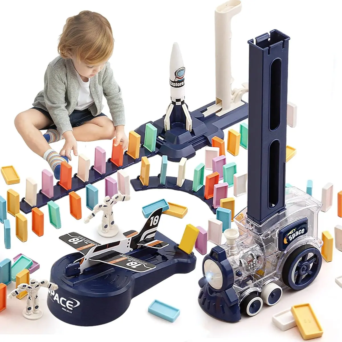 Juguete Tren De Dominós Eléctrico Para Niños. Juego Interactivo Con 200 Bloques, Educativo Y Divertido. 1