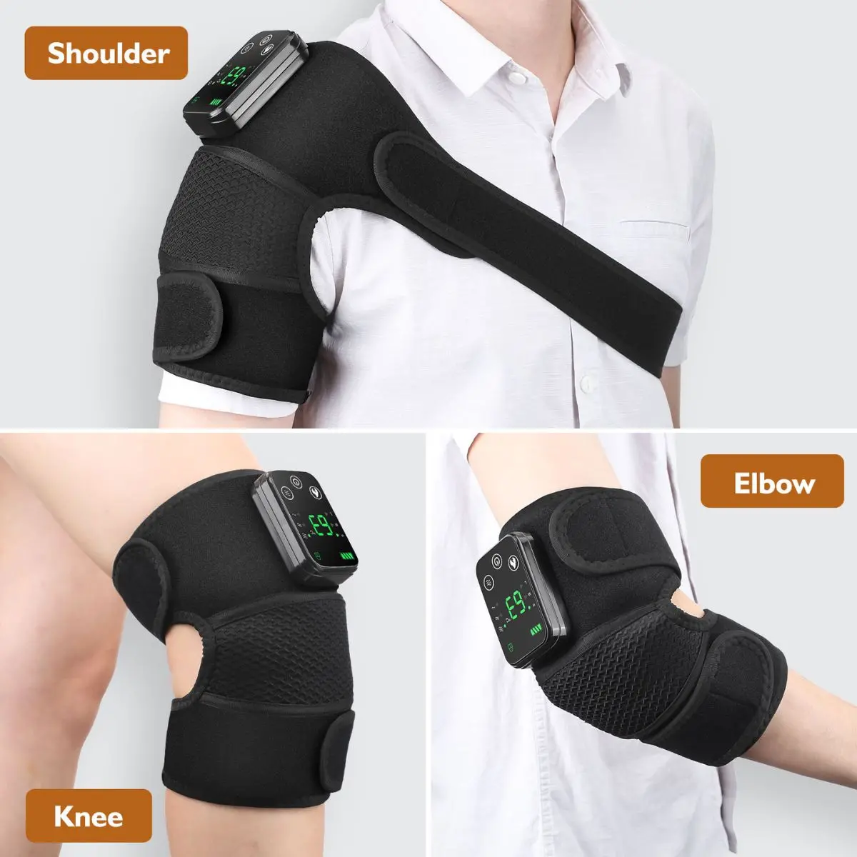 Masajeador Eléctrico 3 En 1 Para Rodilla, Hombro Y Codo Con Calor, Vibración Y Pantalla Digital Recargable. Soporte Para Articulaciones. Alivia El Dolor. Calentador De Articulaciones 2