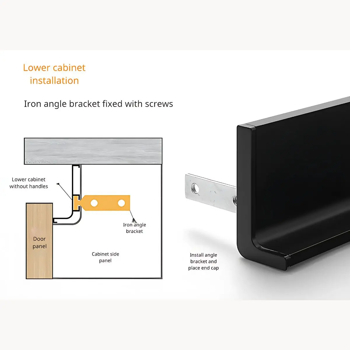 Tapón Lateral Para Perfil Gola Inferior De Gabinete (1 Par) Color Negro Mate. Terminal De Perfil Inferior Para Muebles Modulares Cocinas 2