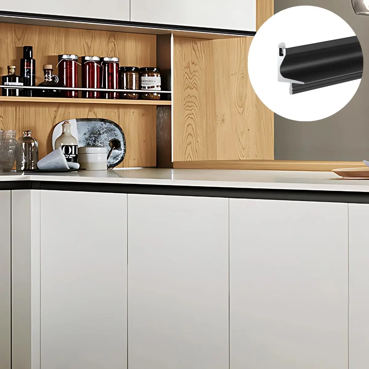 Perfil Superior Tipo Gola Para Muebles Modulares Cocina. (3 Metros) Negro Mate Para Gabinetes Sin Tiradores. Ideal Para Cocina. 1