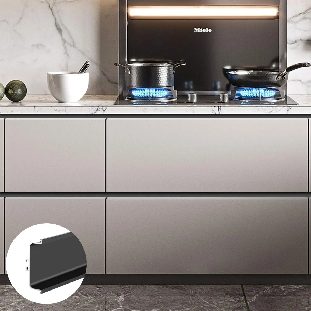Perfil Central Tipo Gola Para Muebles Modulares Cocinas . (3 Metros) Negro Mate Para Gabinetes Sin Tiradores. Ideal Para Cocina. 1