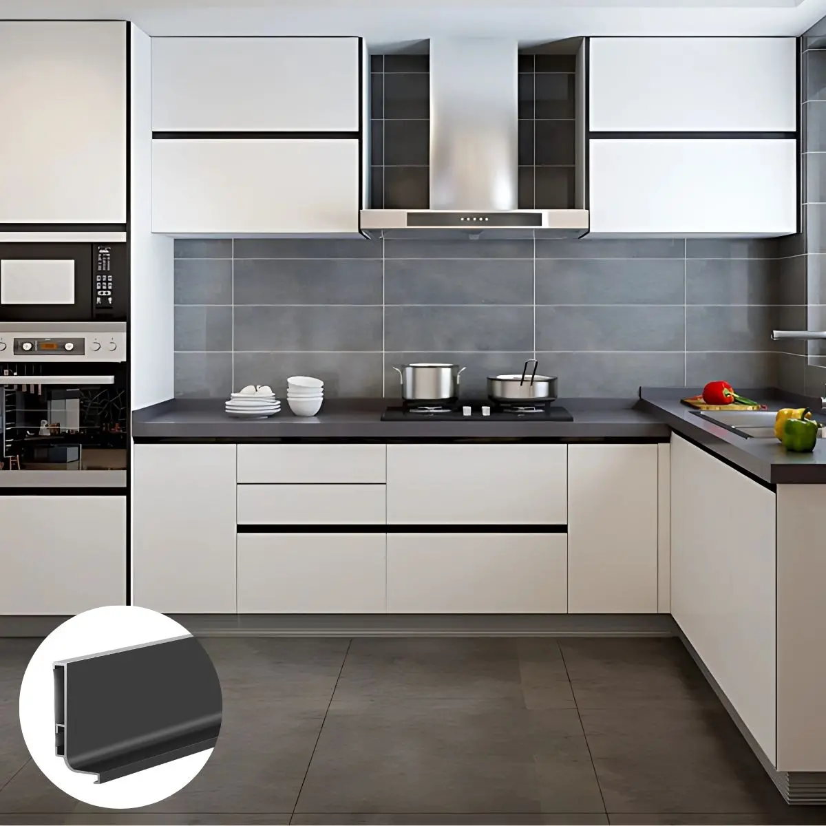 Perfil Inferior Tipo Gola Para Muebles Modulares. (3 Metros) Negro Mate Para Gabinetes Sin Tiradores. Ideal Para Cocina. 1
