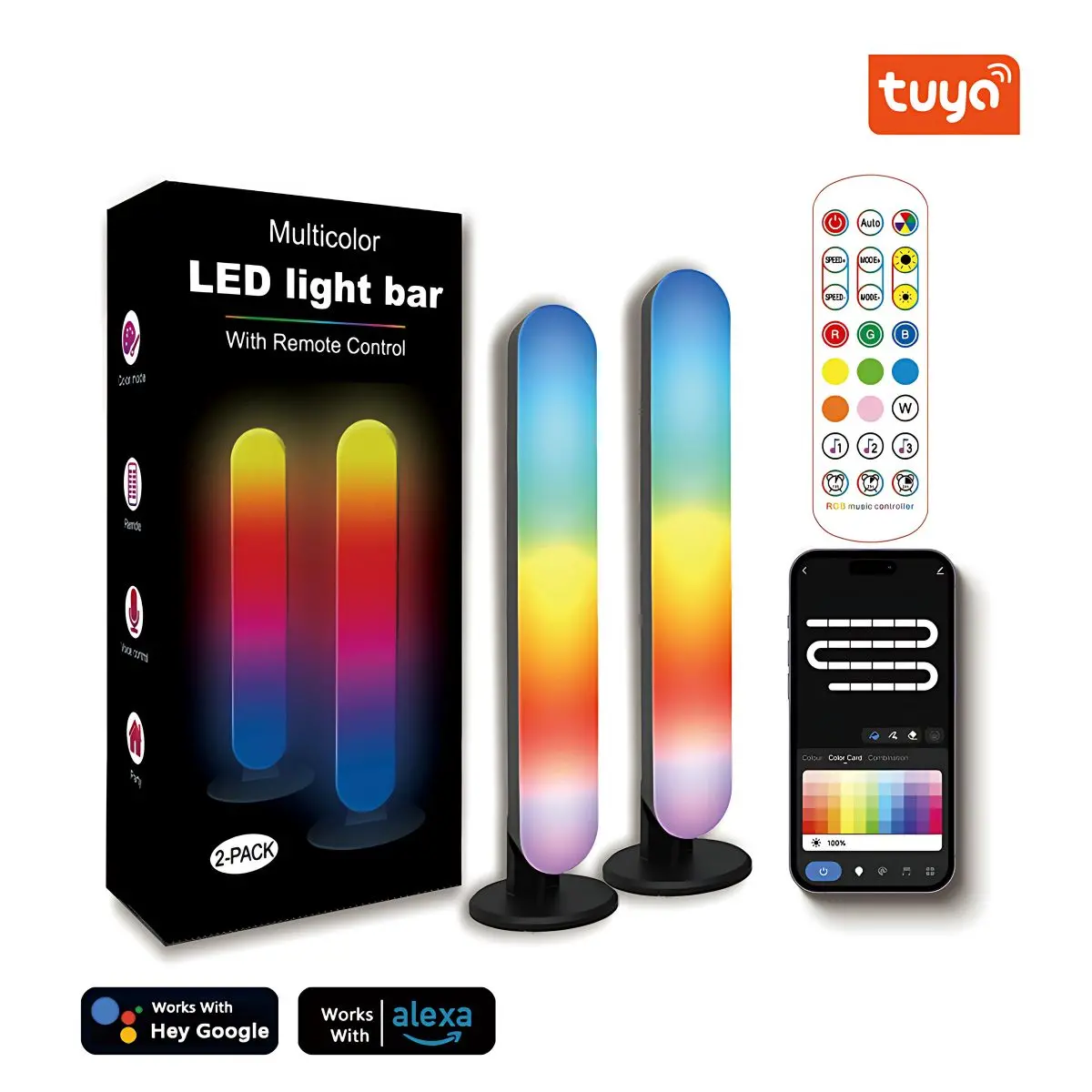 Barras Led Rgb Con Modo Música Y Control Remoto (Pack De 2 Unds). Luces Led De Ambientación De 10X1.5” (26X4cm) Iluminación Led Decorativa 1