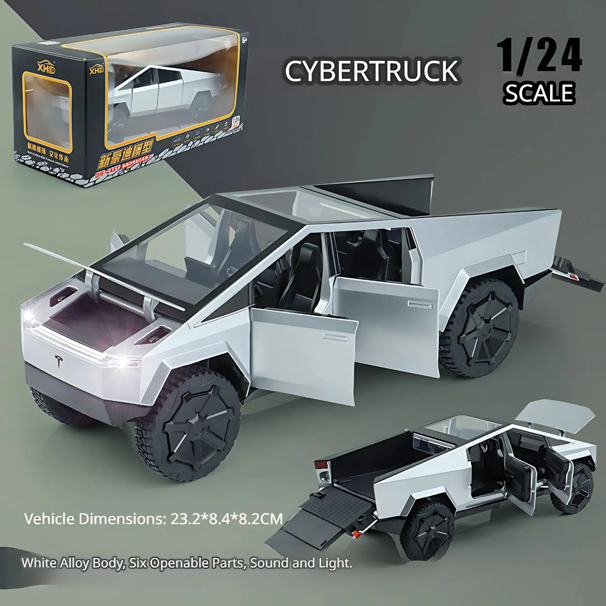 Juguete De Auto Cybertruck Tesla A Escala 1:24. Camioneta Coleccionable Con Luces Y Sonido. 1