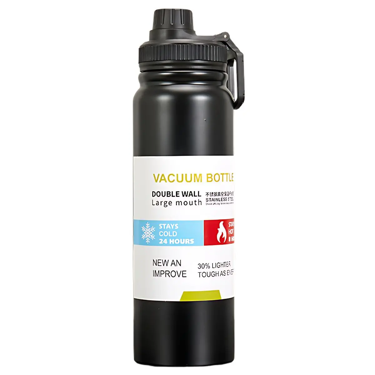 Botella De Agua Térmica 1000Ml. Termo Negro De Doble Pared. Acero Inoxidable. 1