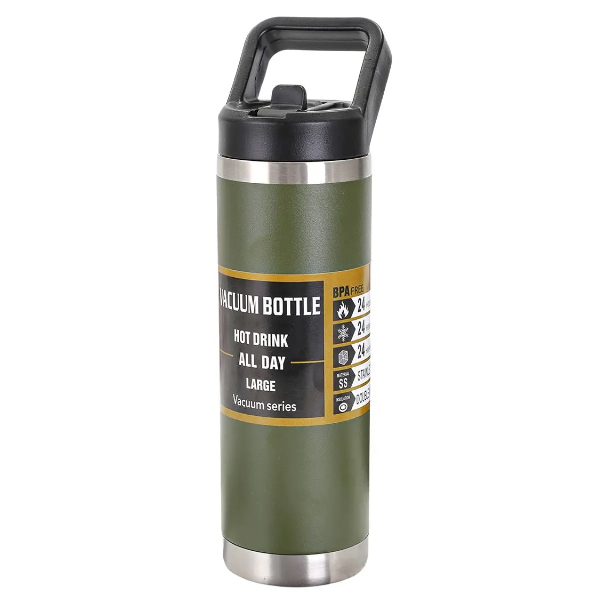 Botella De Agua Térmica 600Ml. Termo Verde Militar De Doble Pared. Acero Inoxidable. 1