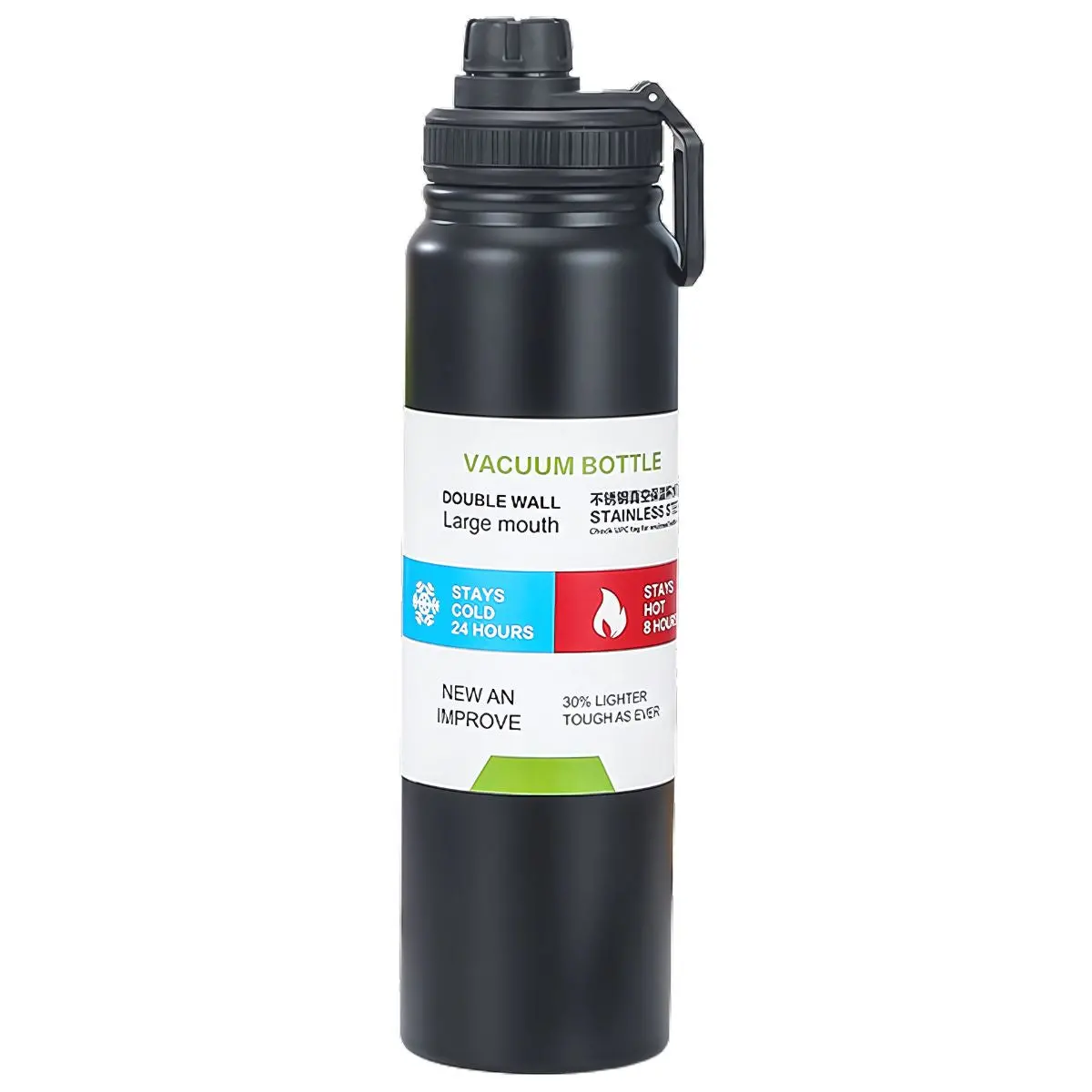 Botella De Agua Térmica 1000Ml. Termo De Doble Pared. Acero Inoxidable. Color Negro Mate. 1