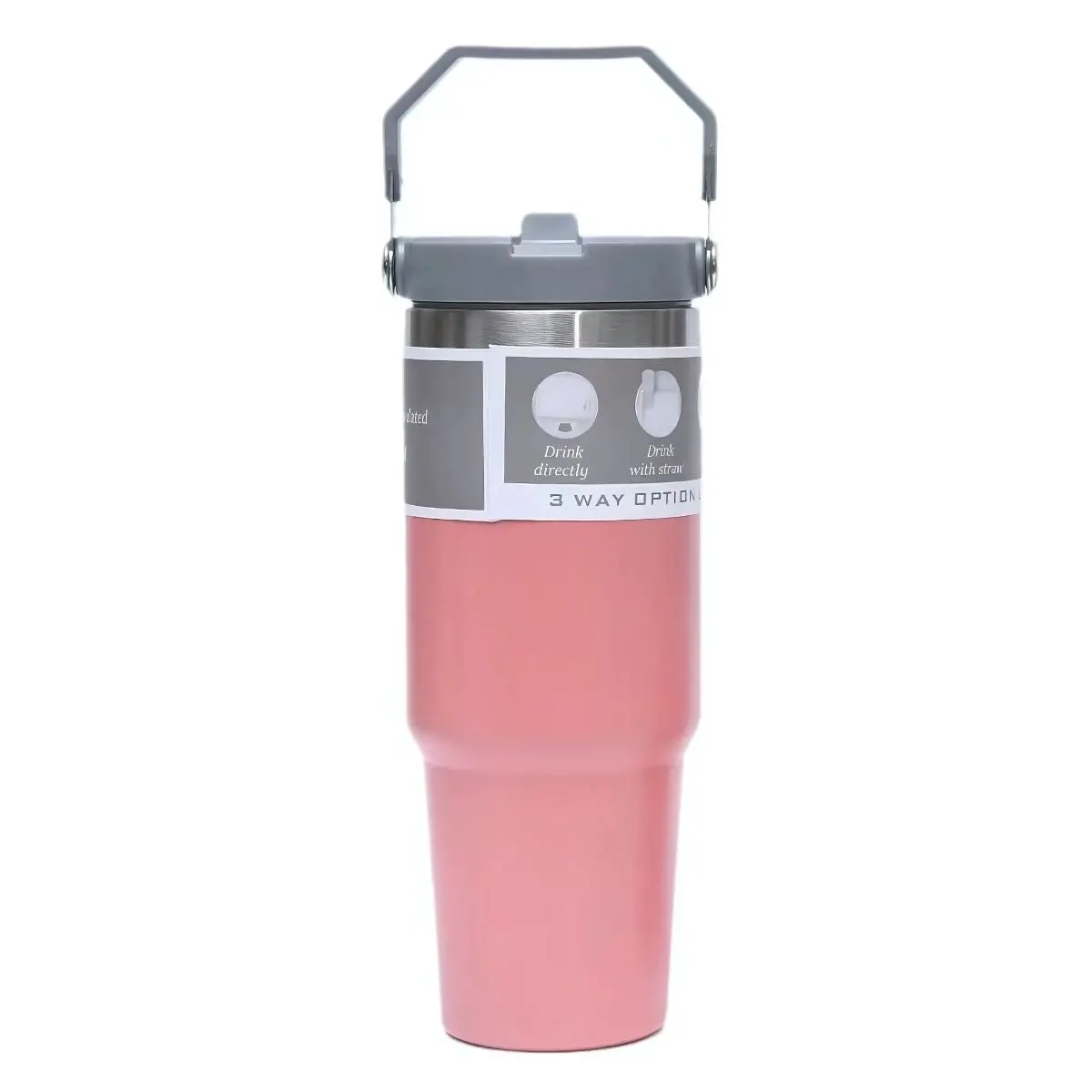 Botella De Agua Térmica 900Ml. Termo De Doble Pared. Acero Inoxidable. Vaso Rosado Con Carrizo Integrado. 1