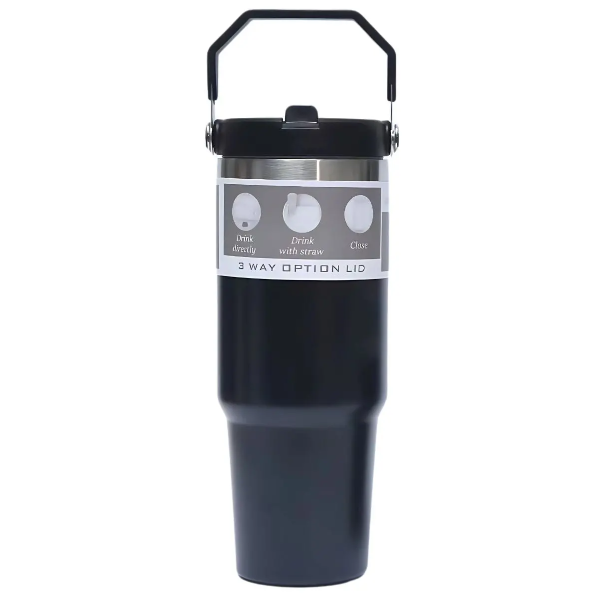 Botella De Agua Térmica 900Ml. Termo De Doble Pared. Acero Inoxidable. Vaso Negro Con Carrizo Integrado. 1