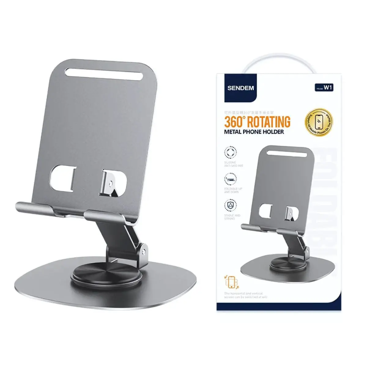 Soporte Metálico Plegable Para Celular Con Rotación 360° Y Altura Ajustable. Base De Teléfono Móvil Antideslizante Para Escritorio. 2