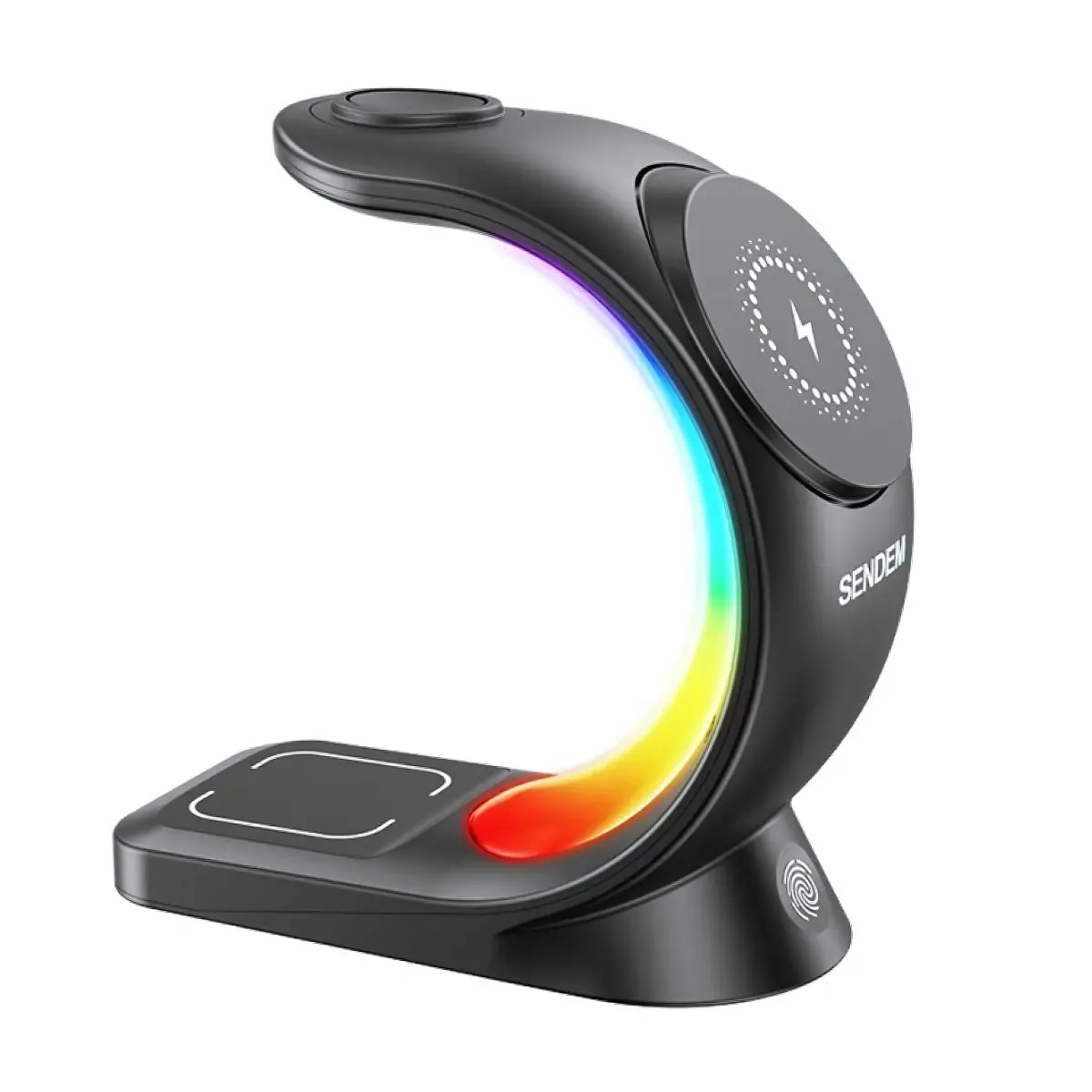 Cargador Inalámbrico 3 En 1 Con Carga Magnética Y Luz Rgb. 15W Para Celular, Reloj Y Audífonos. Base De Carga Inalámbrica Compatible Con Apple. 2