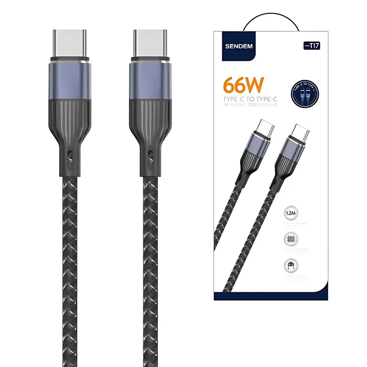 Cable Tipo-C A Tipo-C De Carga Rápida 66W Y Transferencia De Datos. Longitud De 1.2 Metros. 1