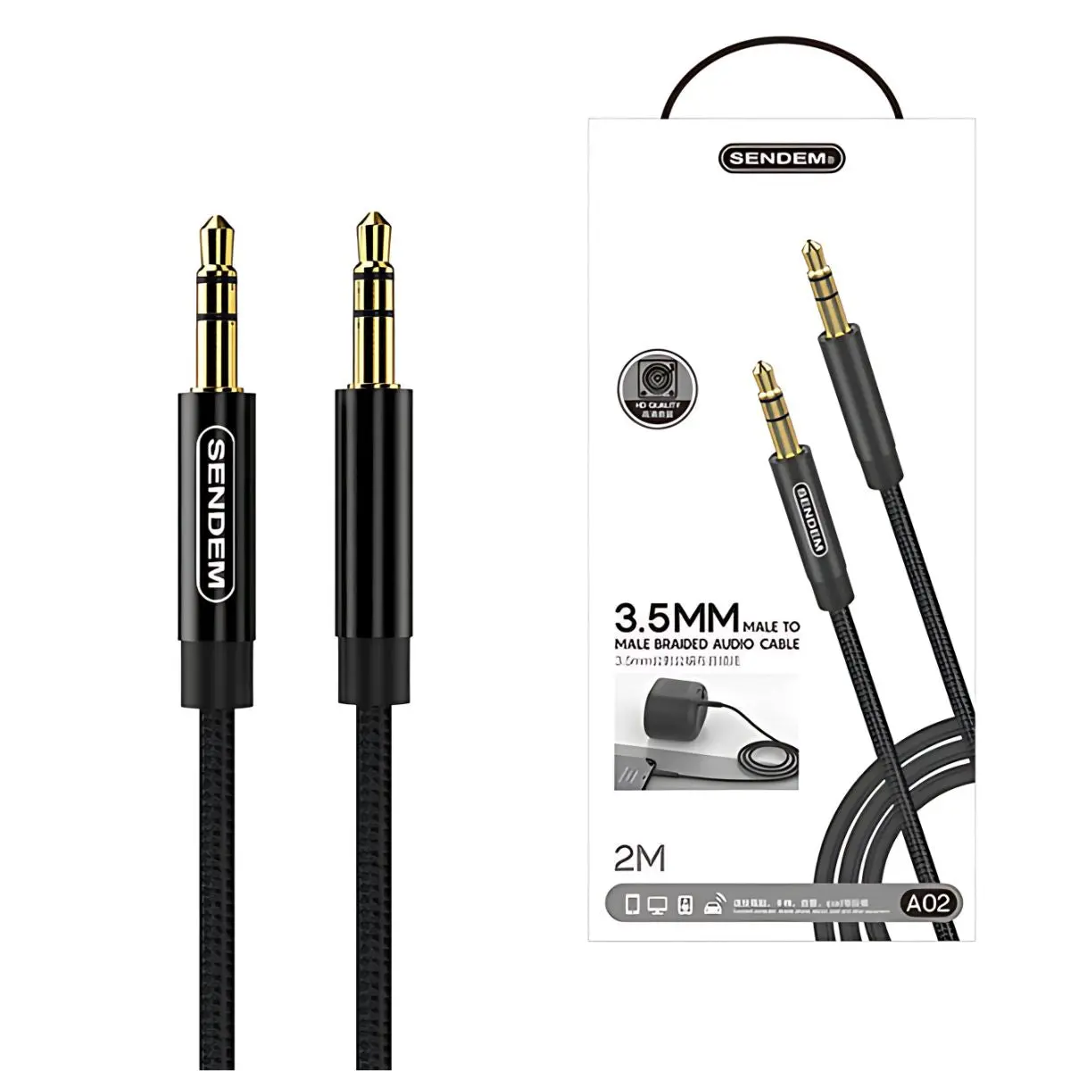 Cable Auxiliar De Audio 3.5Mm Macho A Macho De 2 Metros. Compatible Con Auto, Parlantes Y Audífonos. 1