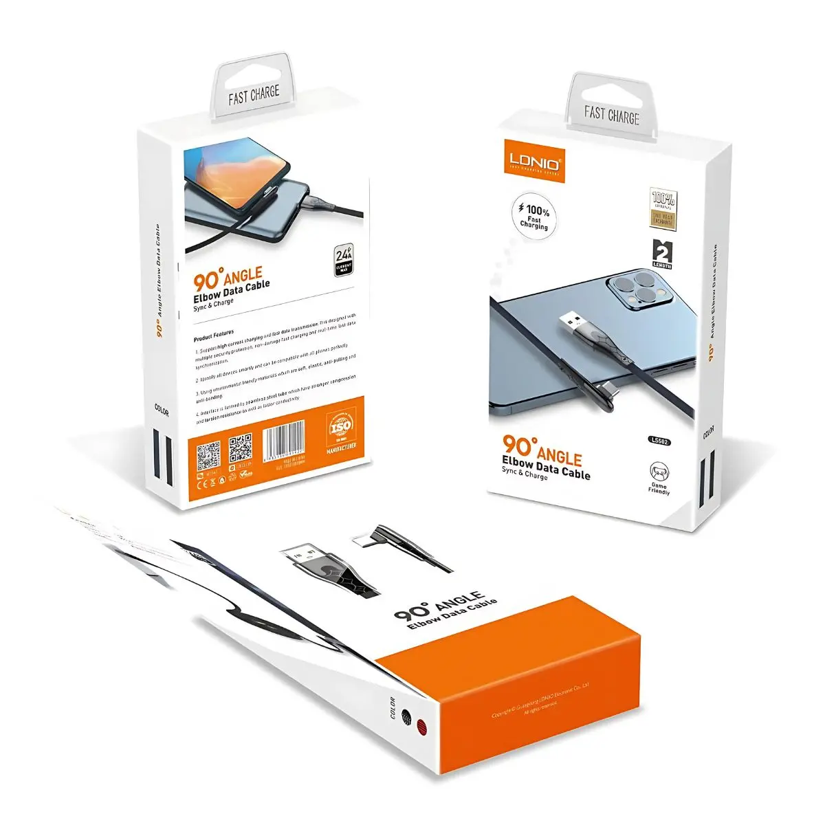 Cable Usb A Tipo Micro Usb Con Conector Angular 90 Grados. Longitud De 2 Metros, Carga Rápida 2.4A 2