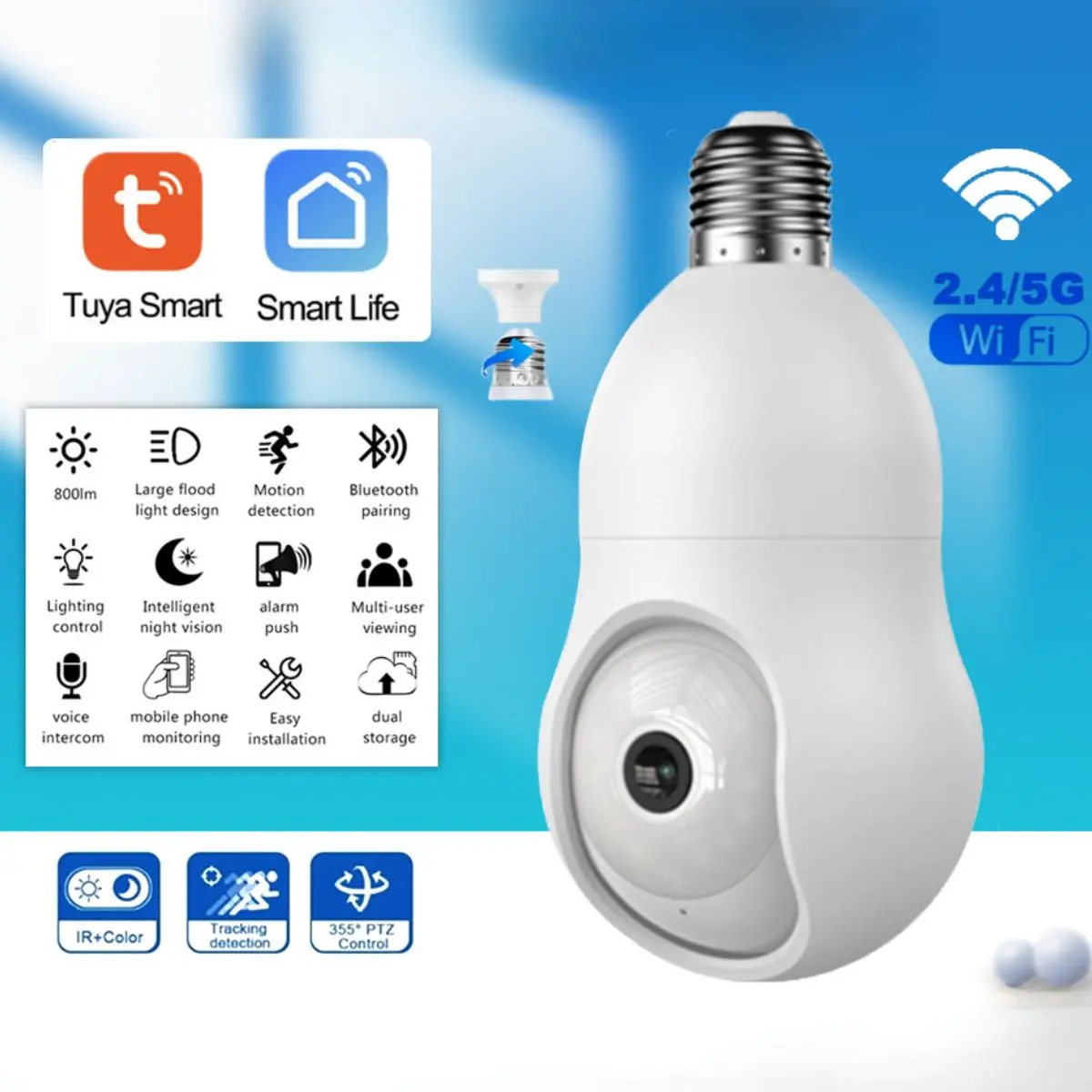 Cámara De Seguridad Wifi 360° Tipo Bombillo Socket Con Visión Nocturna. Cámara De Videovigilancia Con Detección De Movimiento Con Conexión Wifi. 1