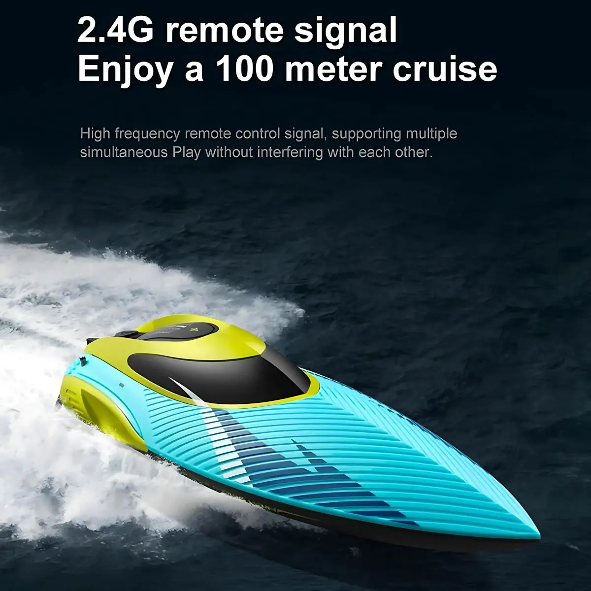Lancha De Juguete A Control Remoto De Alta Velocidad. Barcos De Carreras Con Luz Led. (Color Celeste). 2